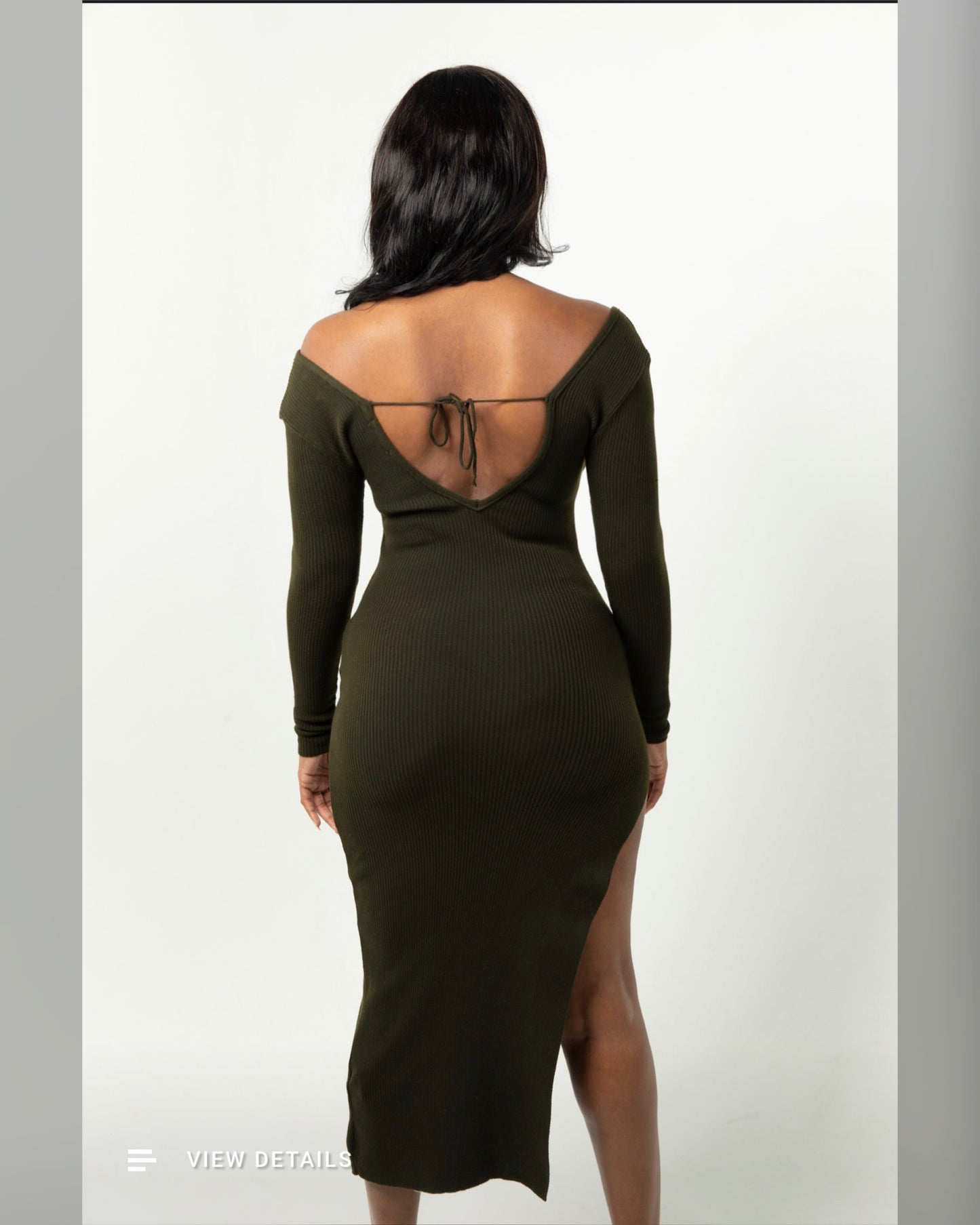 Green High Slit Sweater Dress