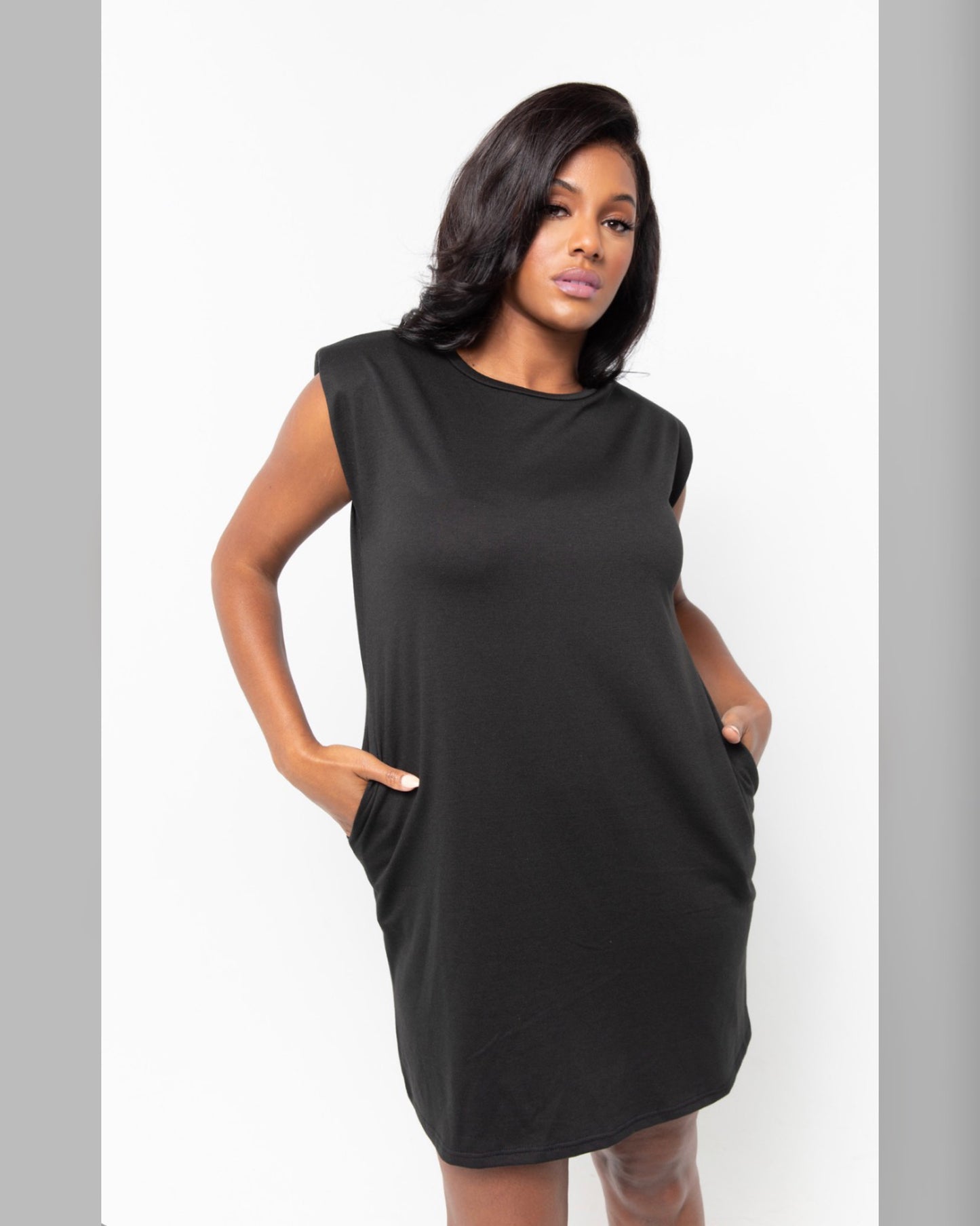 Black Shoulder Pad Dress