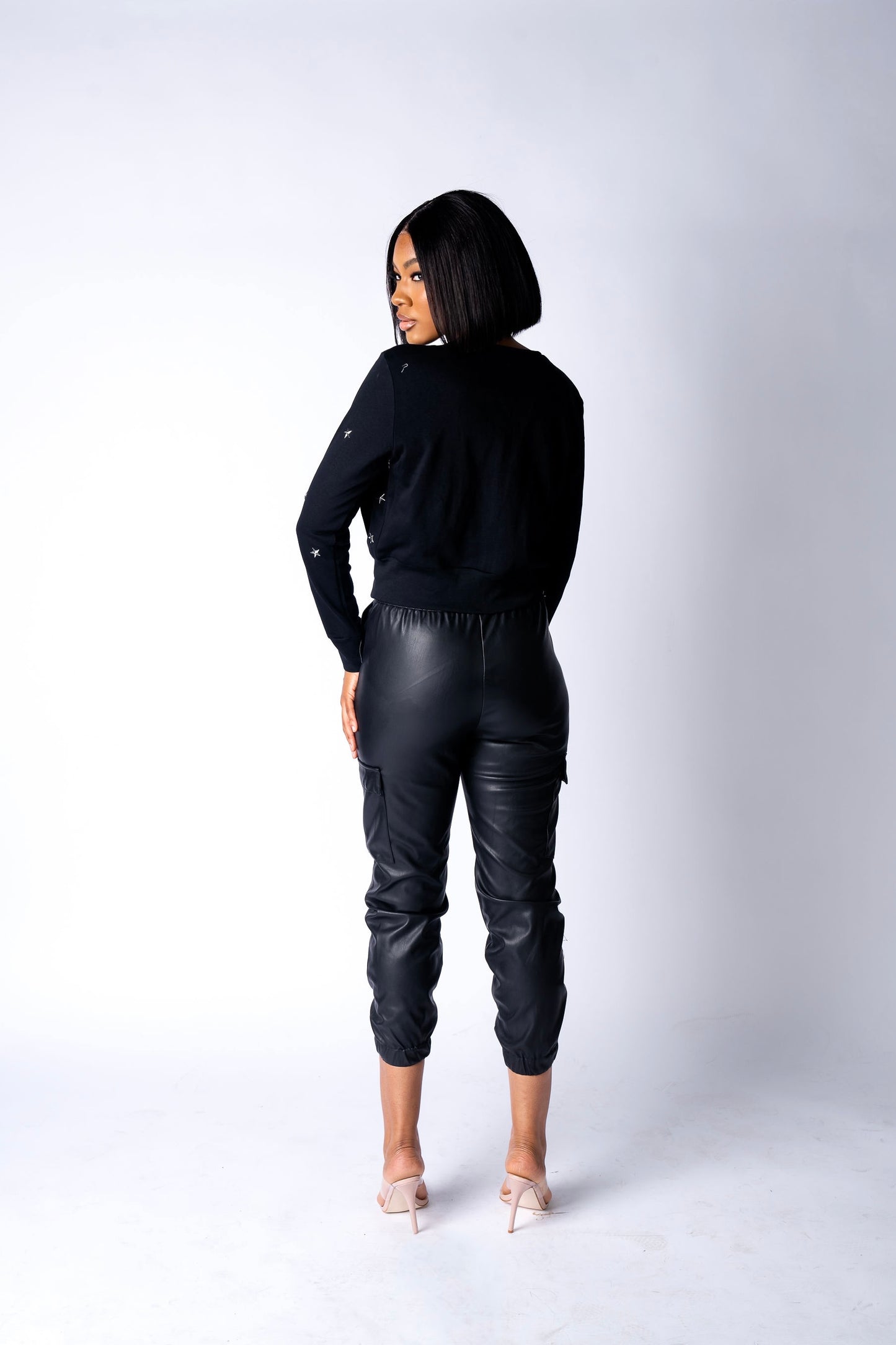 Black Faux Leather Joggers