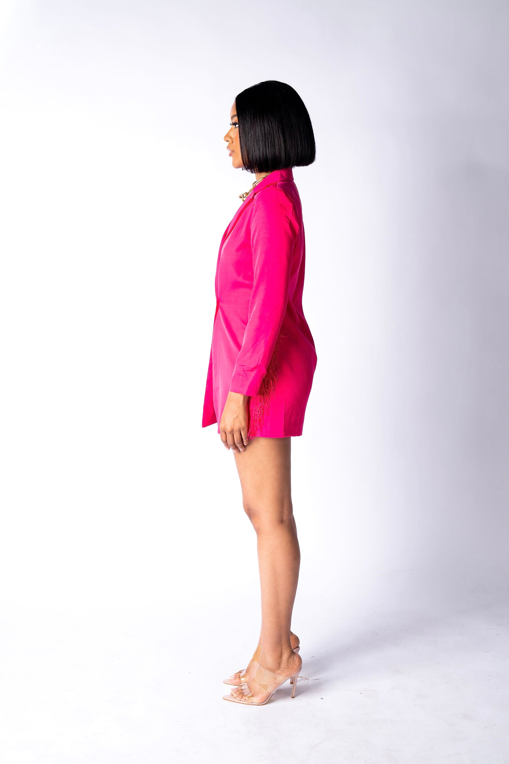 pink fringe blazer dress Pink Rhinestone Fringe Blazer