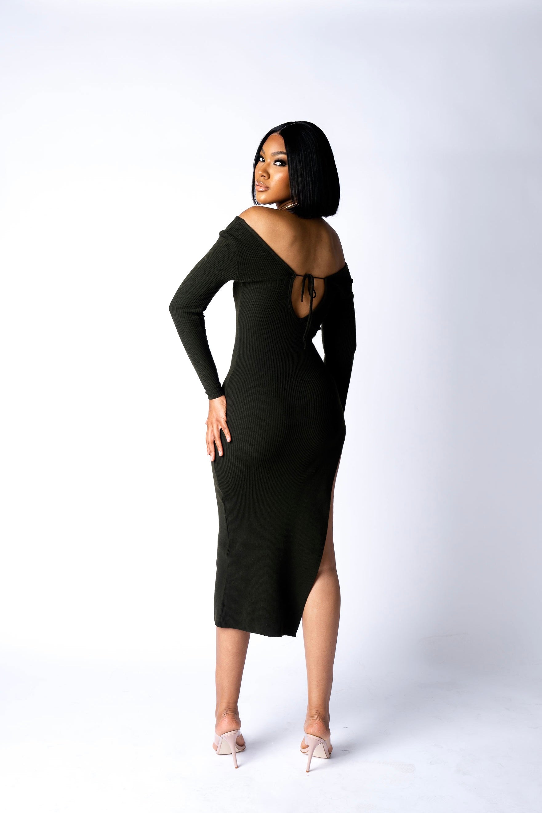 Green High Slit Sweater Dress Small Green High Slit Sweater Dress Small