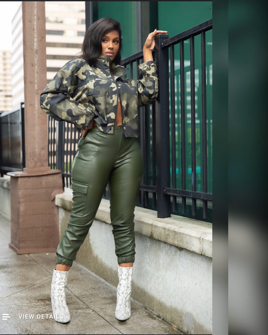 Olive Faux Leather Joggers