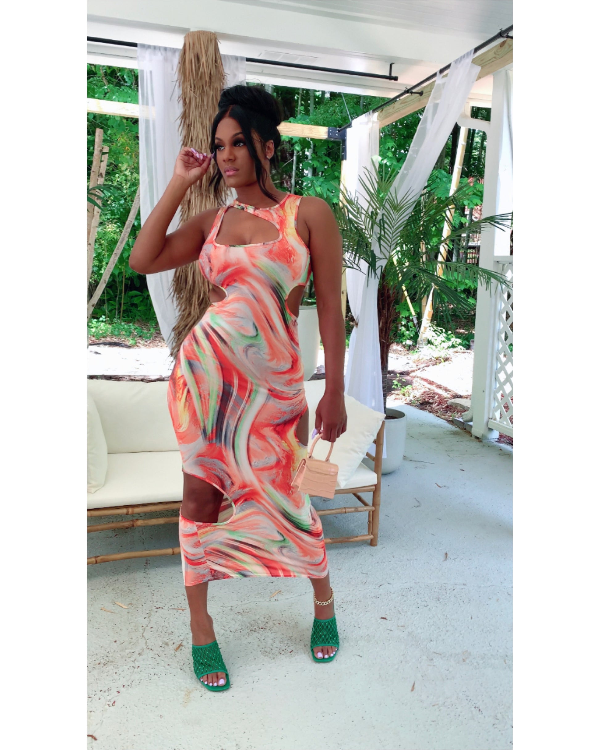marble cut out dress Cut Out Marble Print Dress
